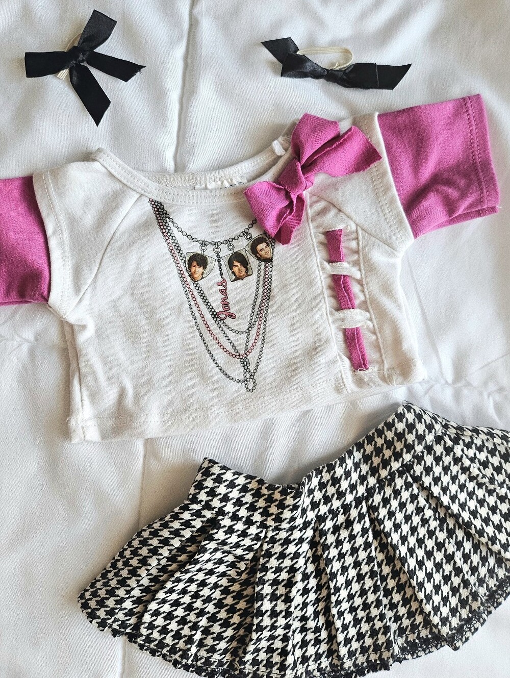 Build-A-Bear Jonas Brothers Outfit with Ear Bows & Plaid Skirt